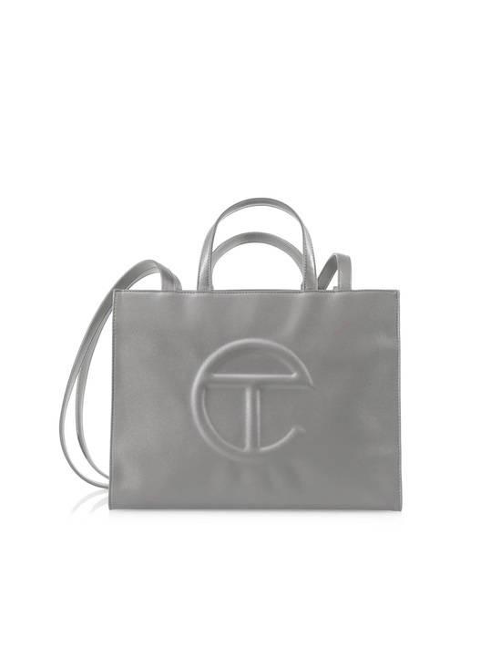 Telfar Handbags - Telfar vegan leather medium shipping Embossed Logo Grey Leather Tote Bag